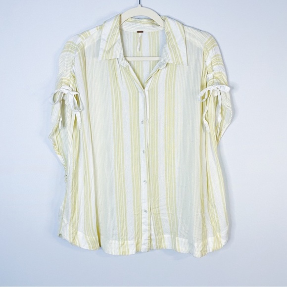 Free People - Yellow Stripe Button Down Top - Picture 1 of 3